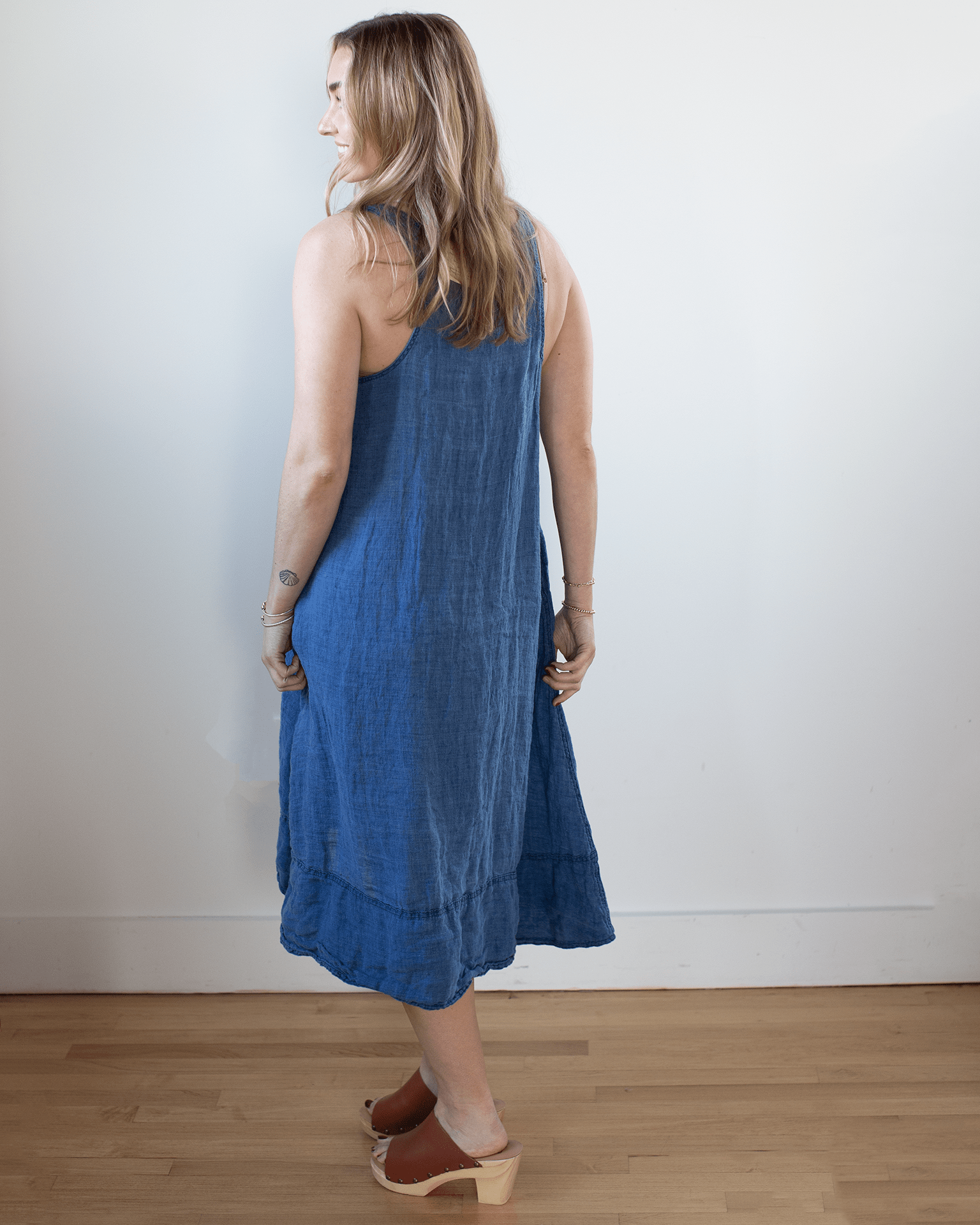 CP Shades Freida Indigo Linen Dress in Bleach
