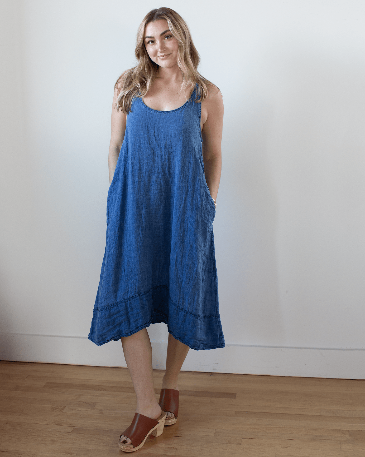 CP Shades Freida Indigo Linen Dress in Bleach
