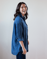 CP Shades Jane Oversized Button Down w/o Pkts - Indigo Linen in Bleach