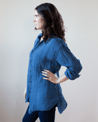 CP Shades Jane Oversized Button Down w/o Pkts - Indigo Linen in Bleach