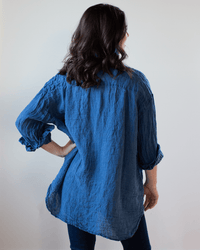 CP Shades Jane Oversized Button Down w/o Pkts - Indigo Linen in Bleach