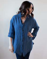CP Shades Jane Oversized Button Down w/o Pkts - Indigo Linen in Bleach