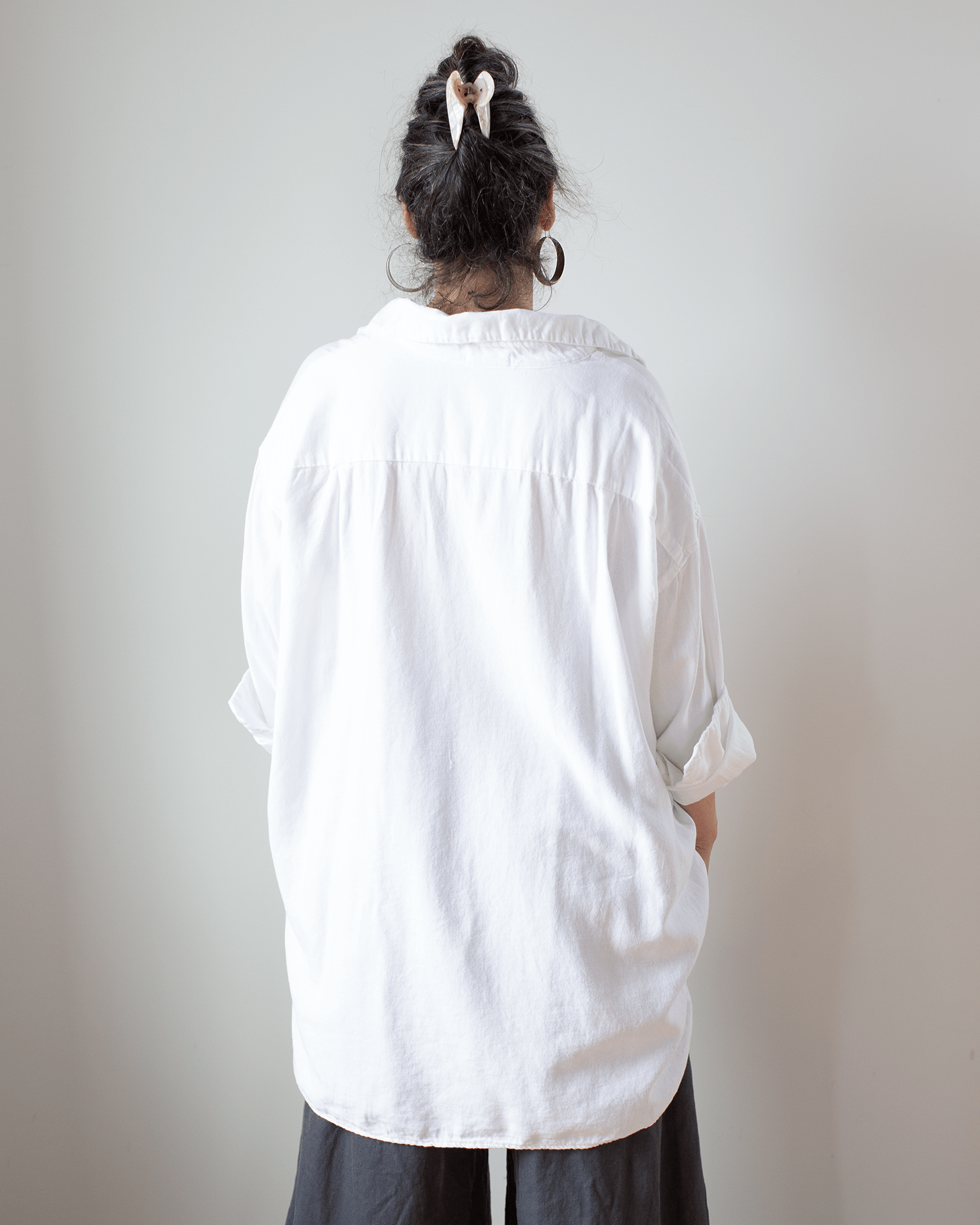CP Shades Jane Oversized Button Down w/o Pkts - L/W Cotton Twill in White