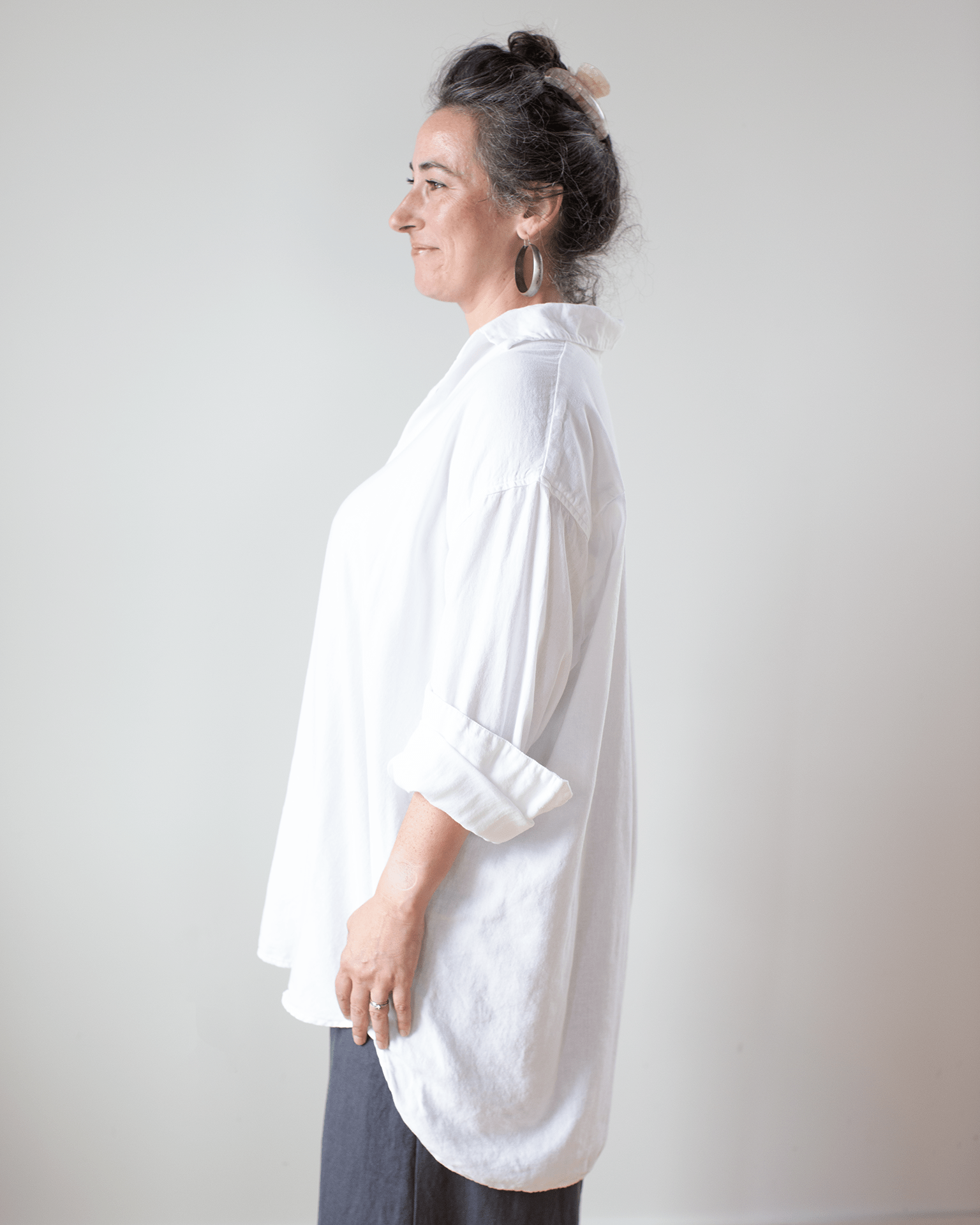 CP Shades Jane Oversized Button Down w/o Pkts - L/W Cotton Twill in White