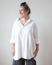 CP Shades Jane Oversized Button Down w/o Pkts - L/W Cotton Twill in White