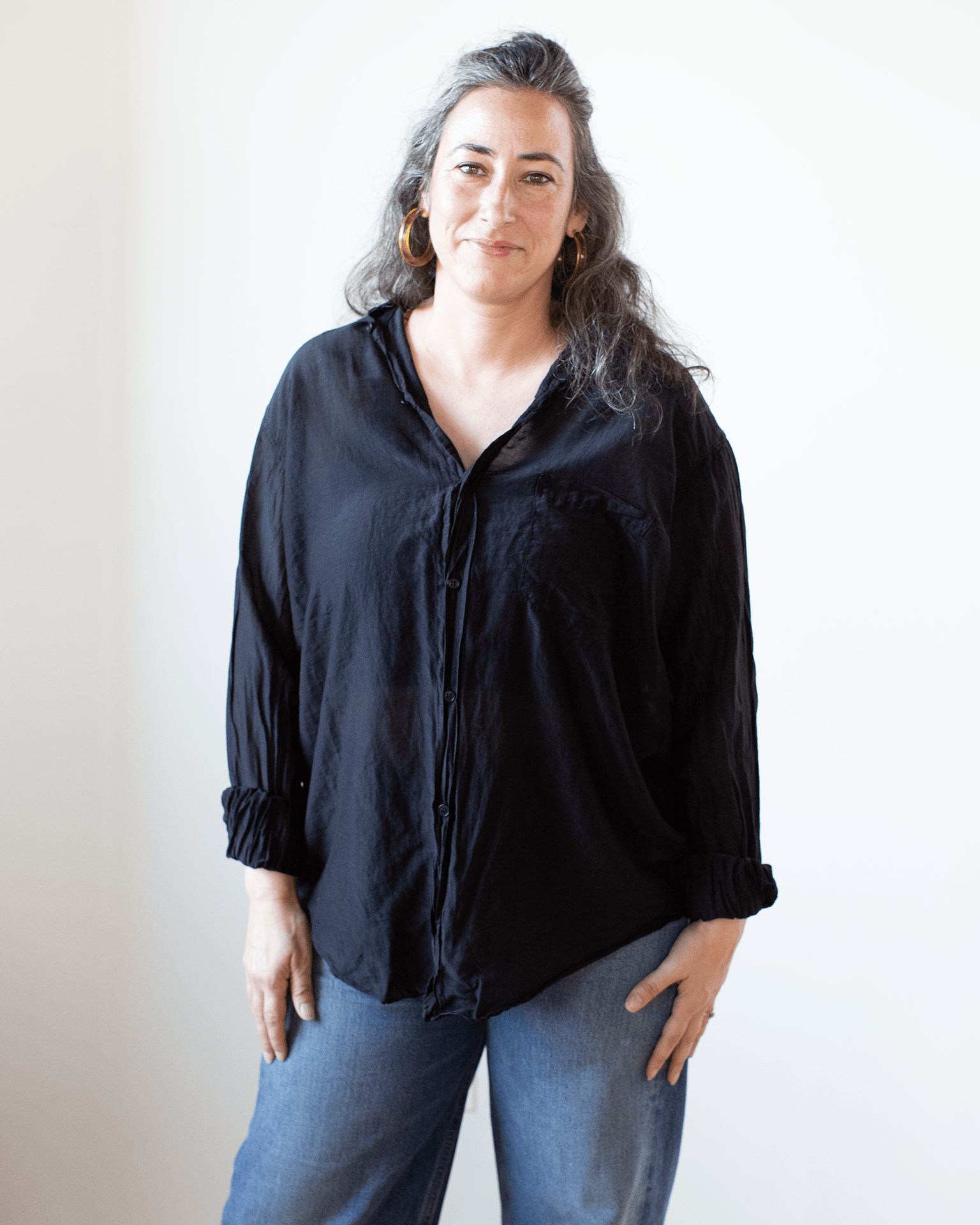 CP Shades Joss 1Pkt Button Down in Black Cotton Silk