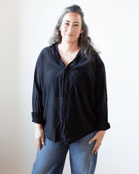 CP Shades Joss 1Pkt Button Down in Black Cotton Silk