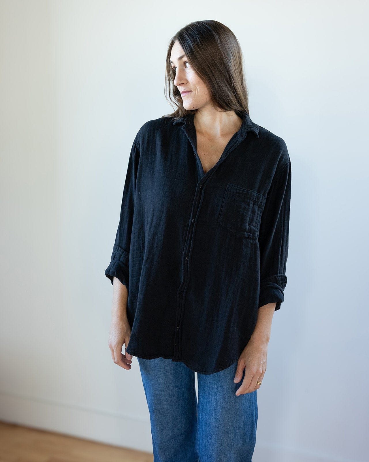 CP Shades Joss in Black Double Cotton Gauze