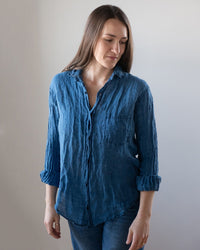 CP Shades Joss Indigo Linen Button Up in Bleach