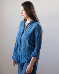 CP Shades Joss Indigo Linen Button Up in Bleach