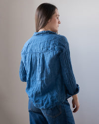 CP Shades Joss Indigo Linen Button Up in Bleach