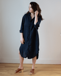 CP Shades Kira Linen Rounded Shirttail Dress in Ink