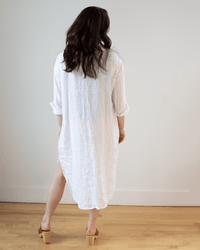 CP Shades Kira Linen Rounded Shirttail Dress in White