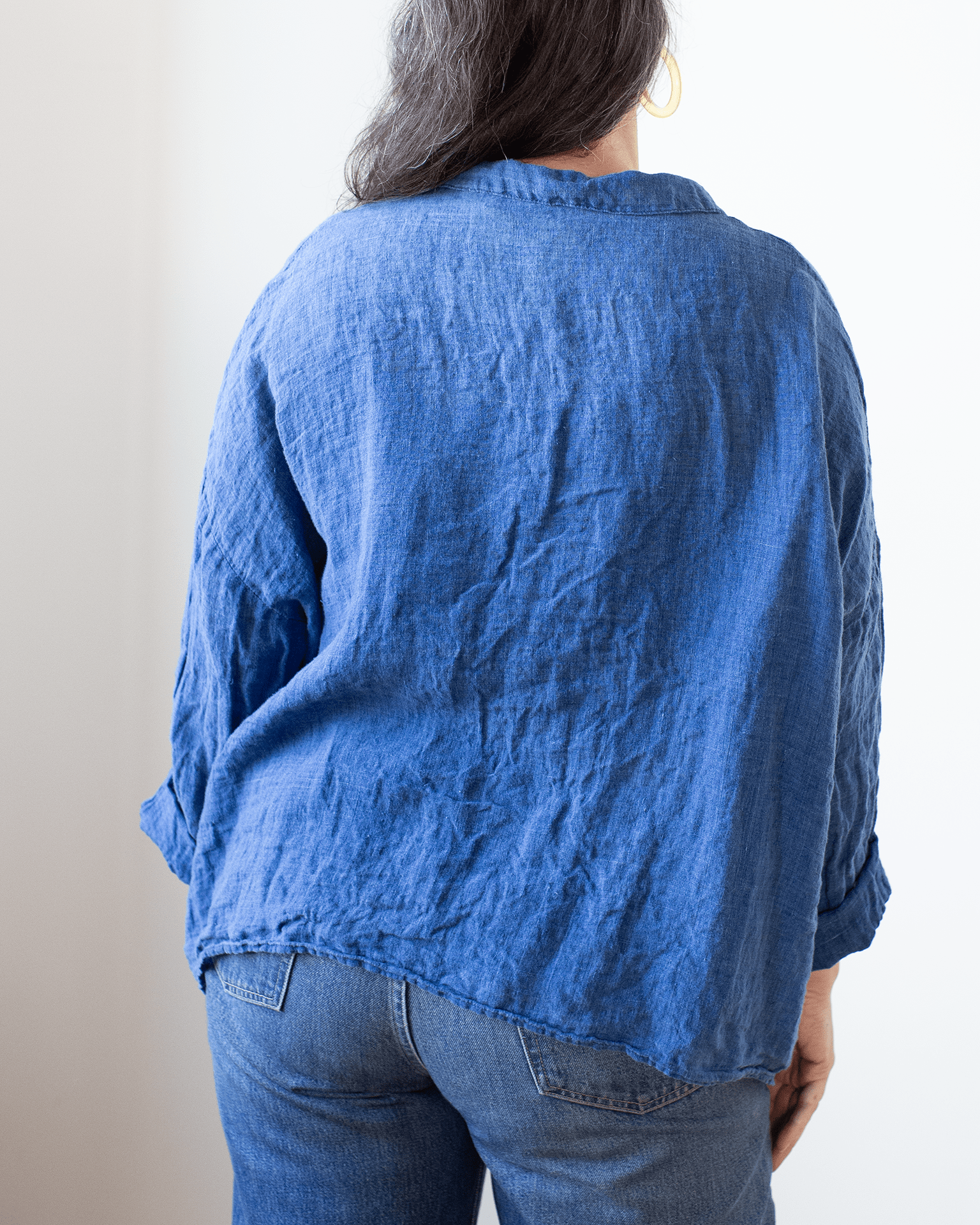 CP Shades Lissa Flared Henley w/ Collar - Indigo Linen in Bleach