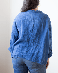 CP Shades Lissa Flared Henley w/ Collar - Indigo Linen in Bleach