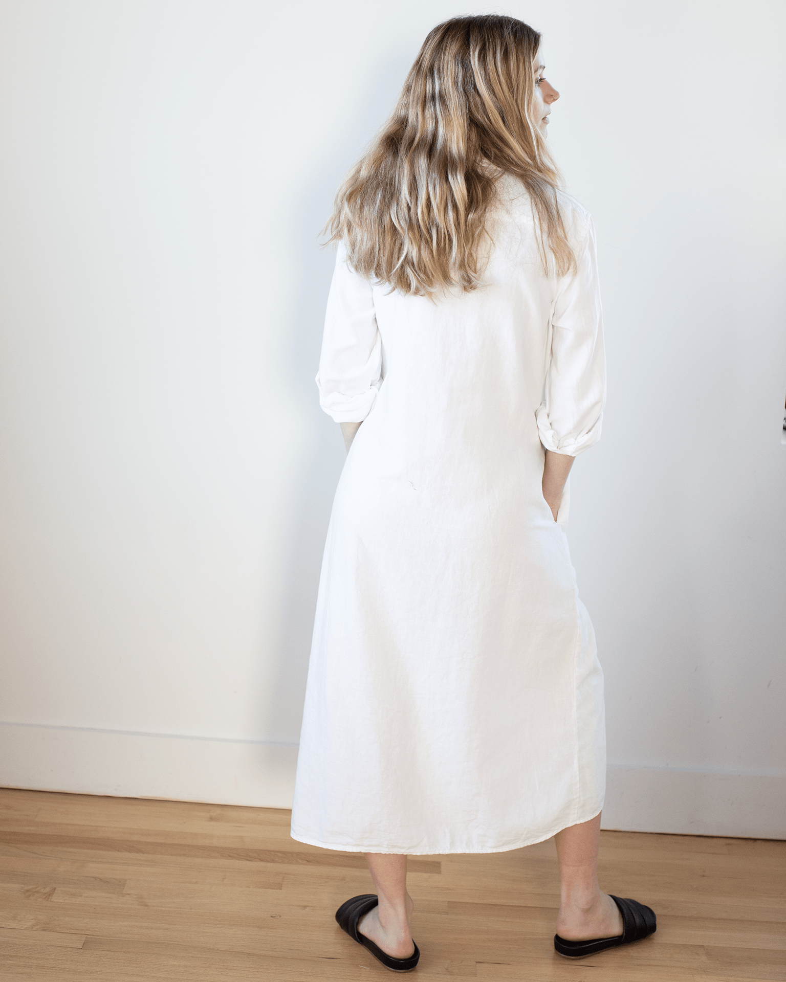 CP Shades Maxi Shirtdress in White Textured Cotton