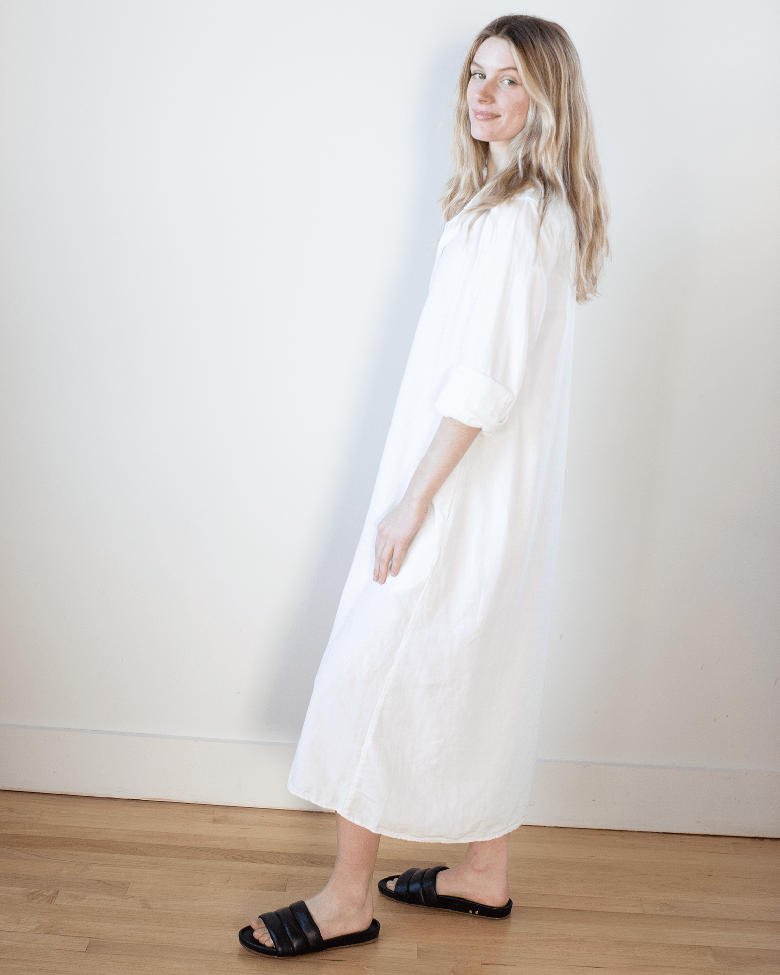 CP Shades Maxi Shirtdress in White Textured Cotton