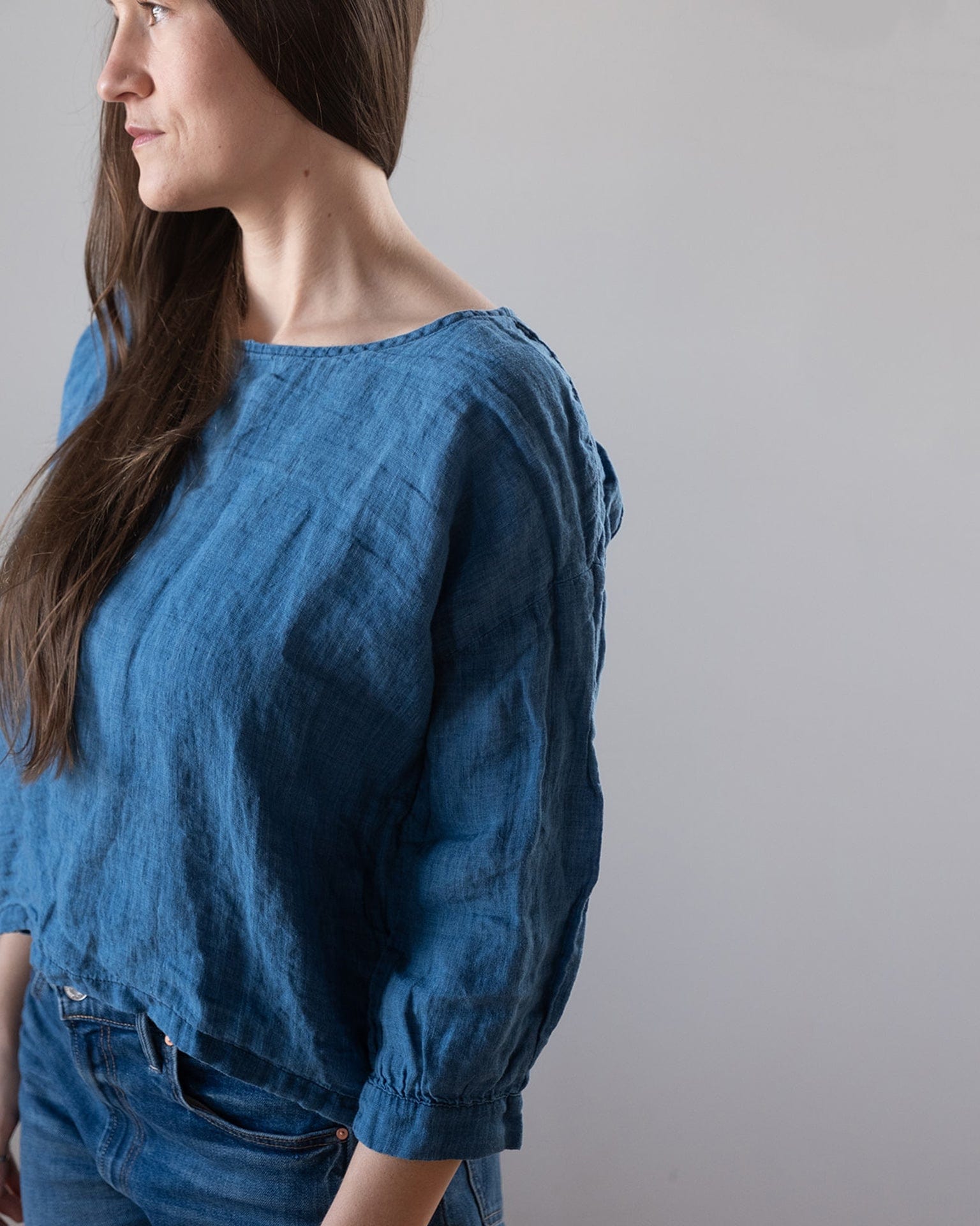 CP Shades Meena Indigo Linen Boatneck Top in Bleach