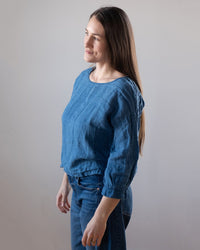 CP Shades Meena Indigo Linen Boatneck Top in Bleach