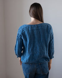 CP Shades Meena Indigo Linen Boatneck Top in Bleach