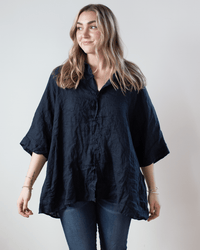 CP Shades Nico Linen S/S Button Up in Ink