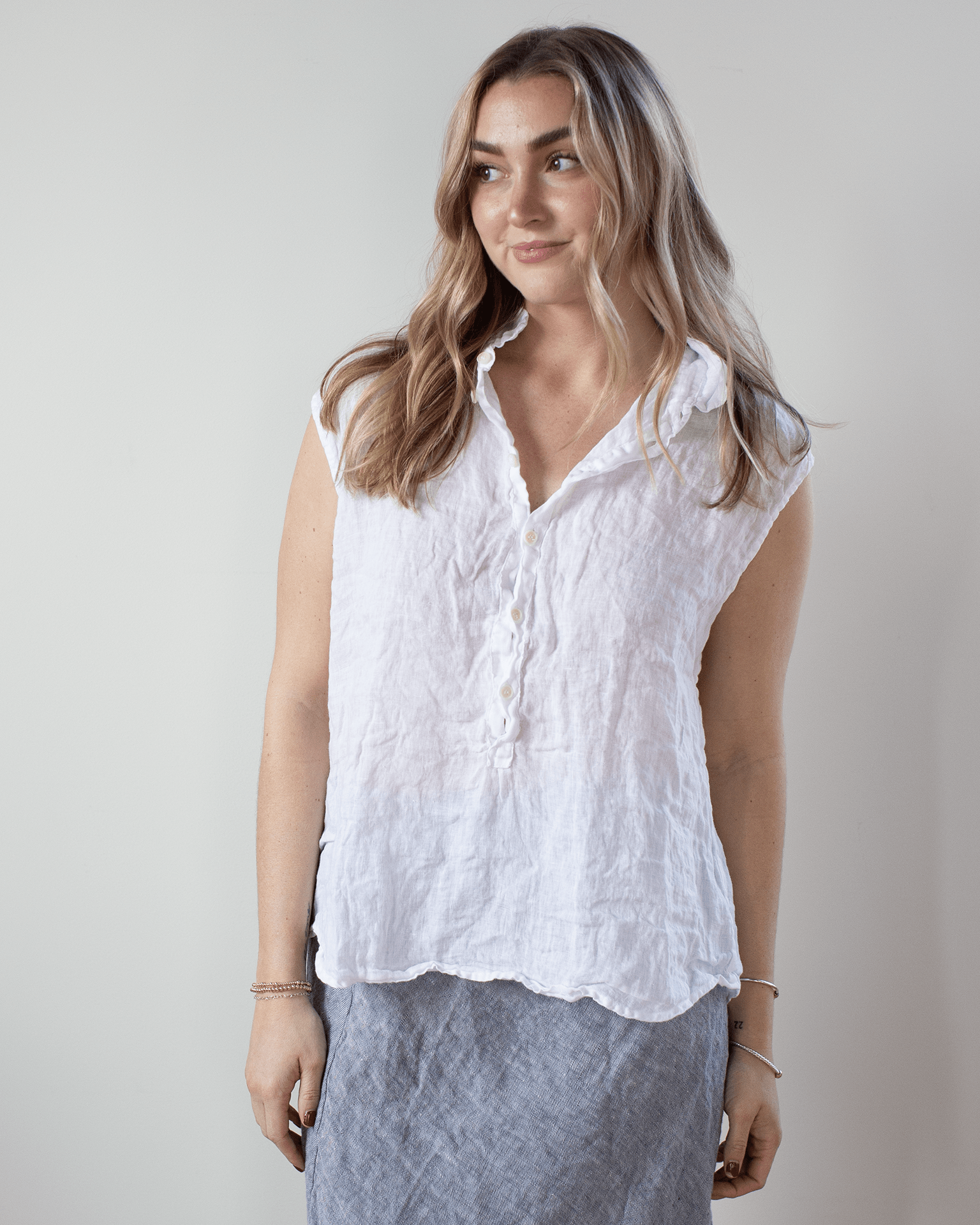 CP Shades Patti Linen Top in White