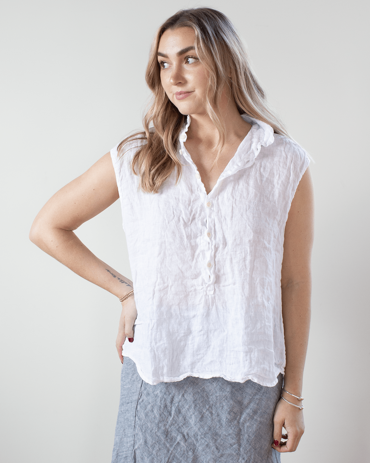 CP Shades Patti Linen Top in White