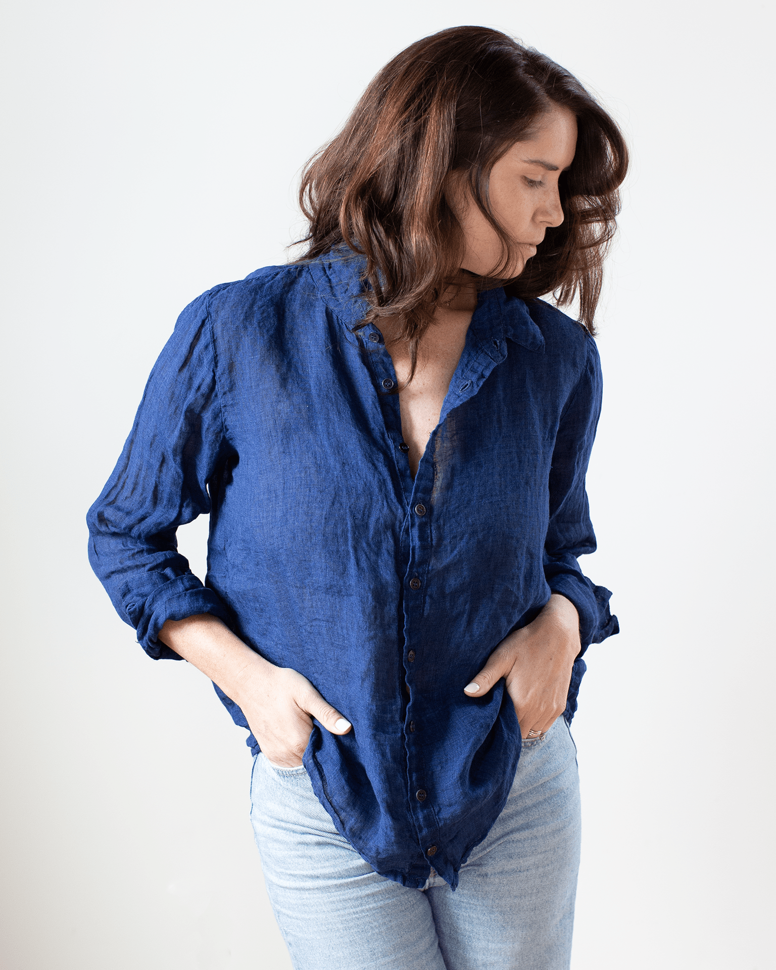CP Shades Romy Blouse - Indigo Linen in Indigo