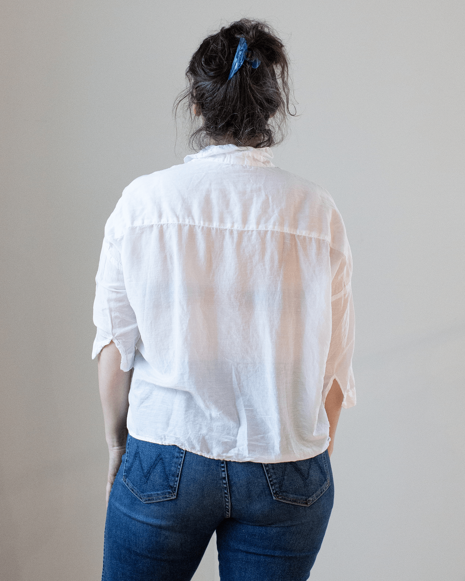 CP Shades Rooney Boxy Crop Blouse in White Cotton Silk