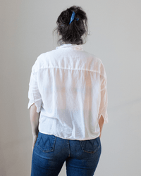 CP Shades Rooney Boxy Crop Blouse in White Cotton Silk