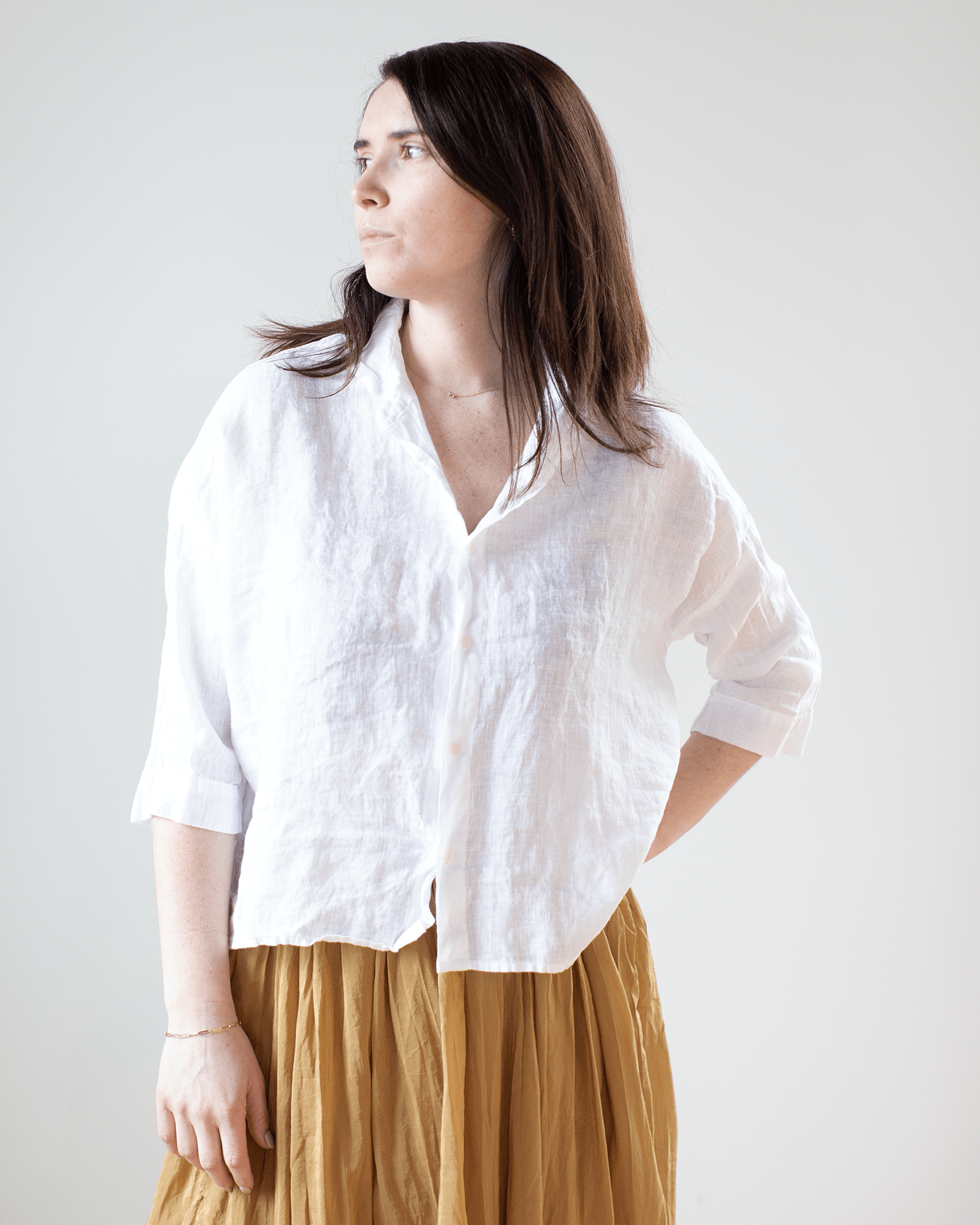 Rooney Boxy Crop Blouse in White Linen