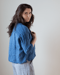 CP Shades Rooney Boxy Indigo Linen Top in Bleach