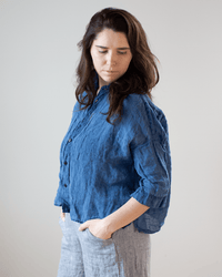 CP Shades Rooney Boxy Indigo Linen Top in Bleach