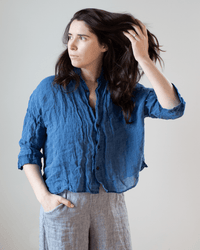 CP Shades Rooney Boxy Indigo Linen Top in Bleach