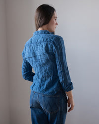 CP Shades Sloane Indigo Linen Blouse in Bleach