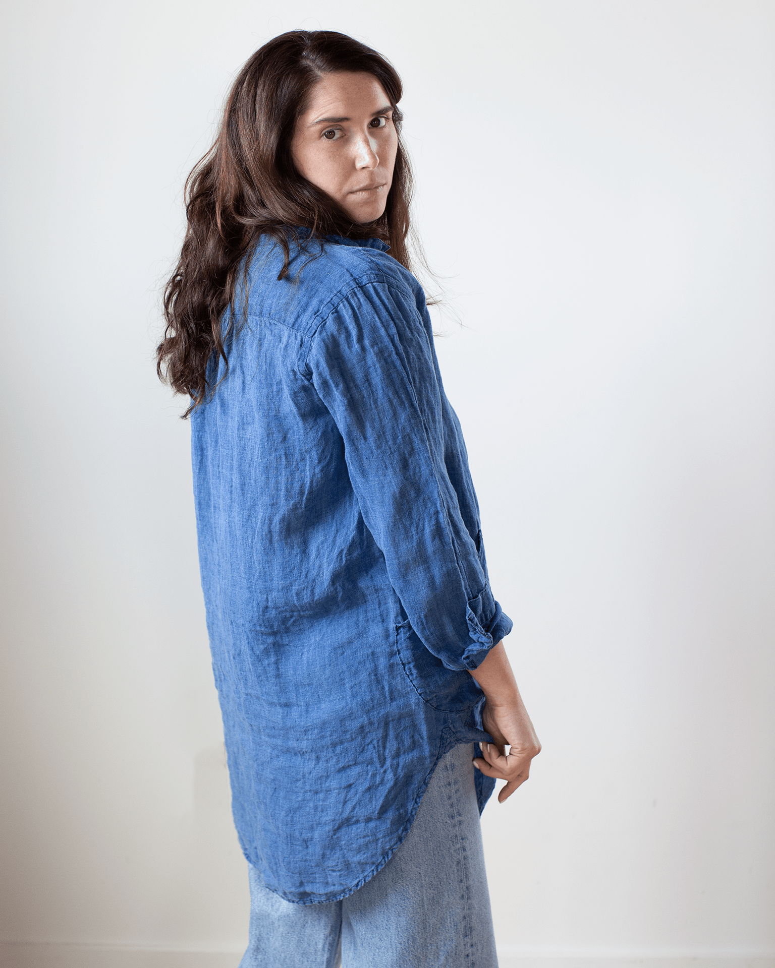 CP Shades Teton Tunic - Indigo Linen in Bleach