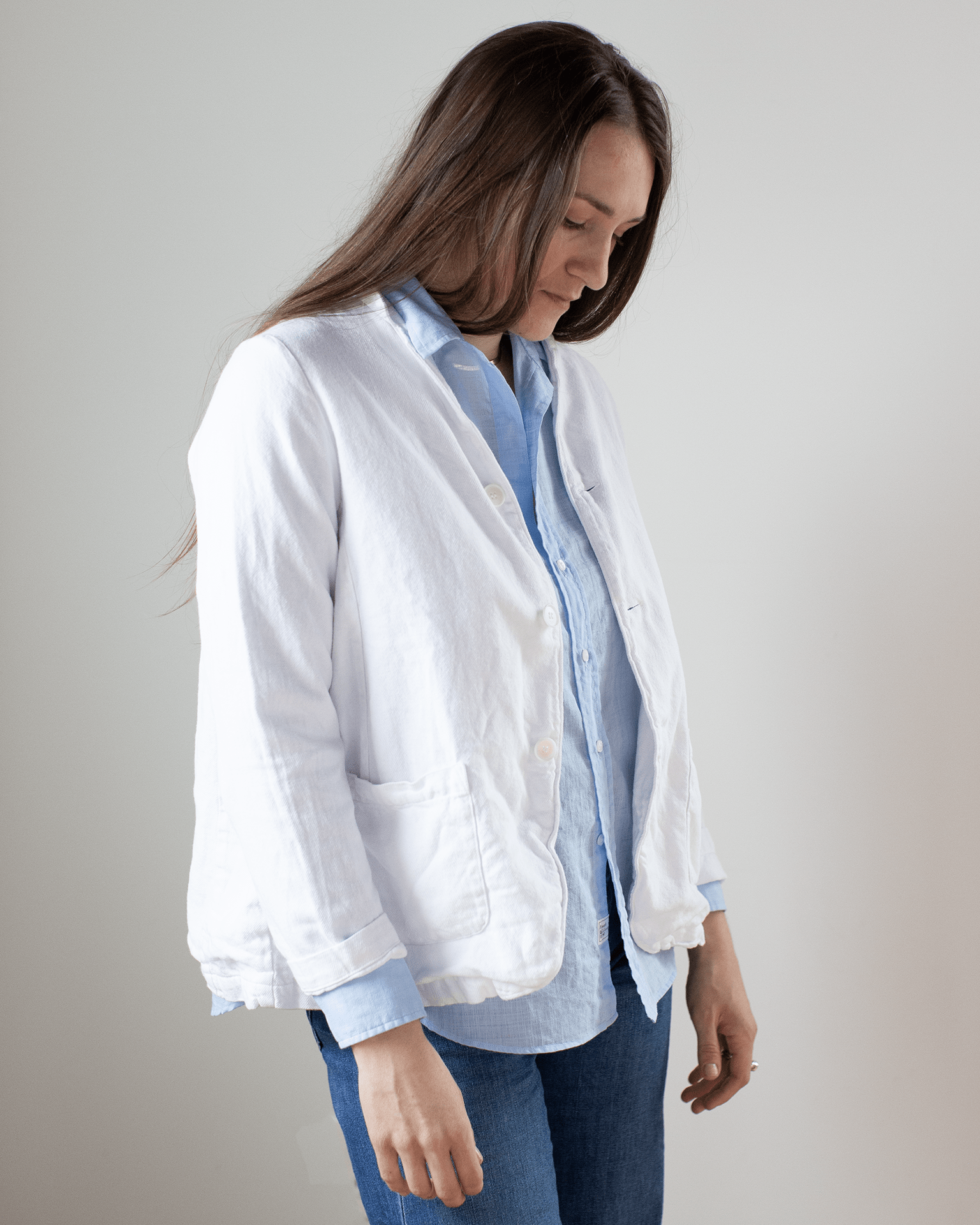 CP Shades Two Pocket Textured Cotton Jacket in White