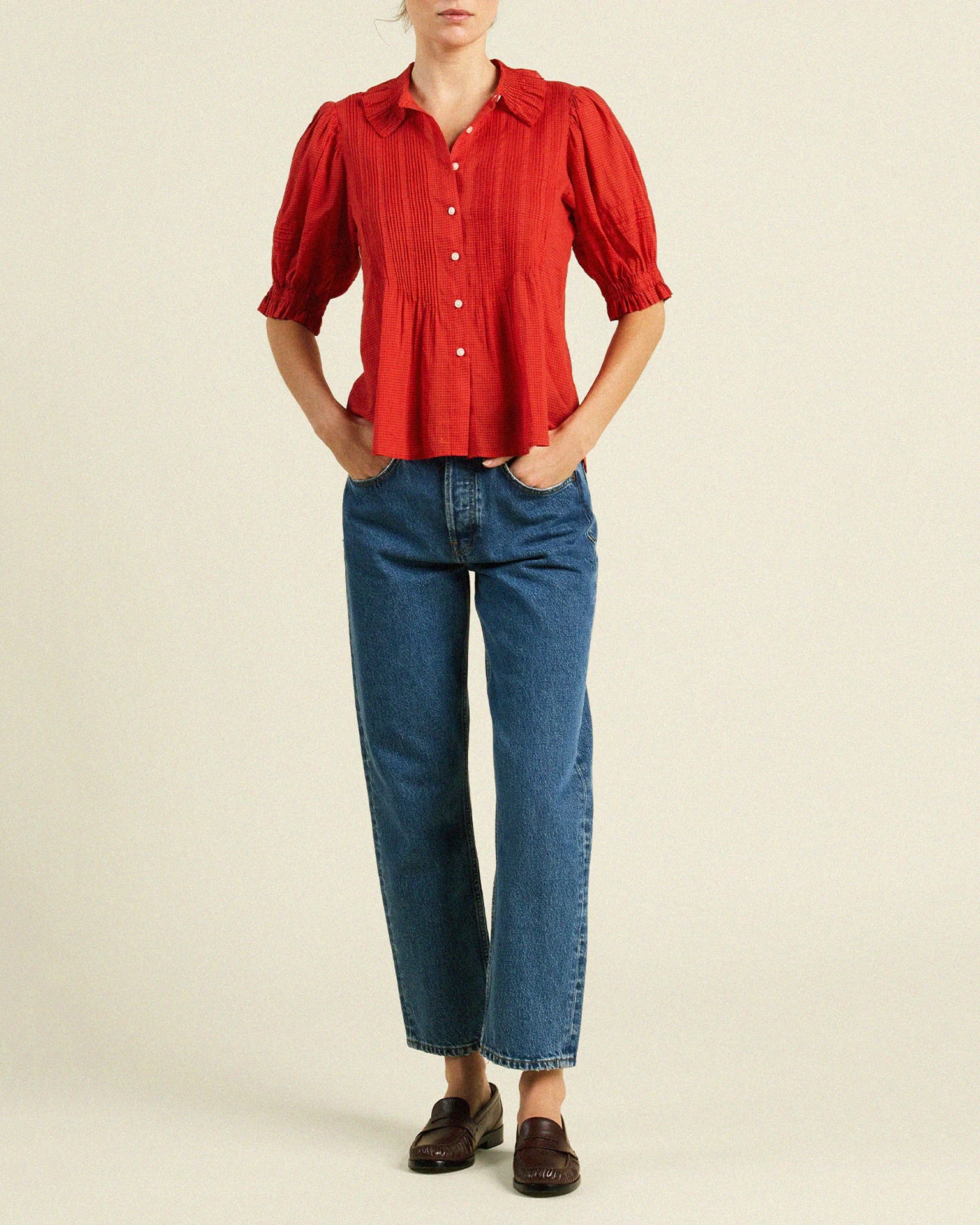 Trovata Birds of Paradis Jess Blouse in Crimson Check