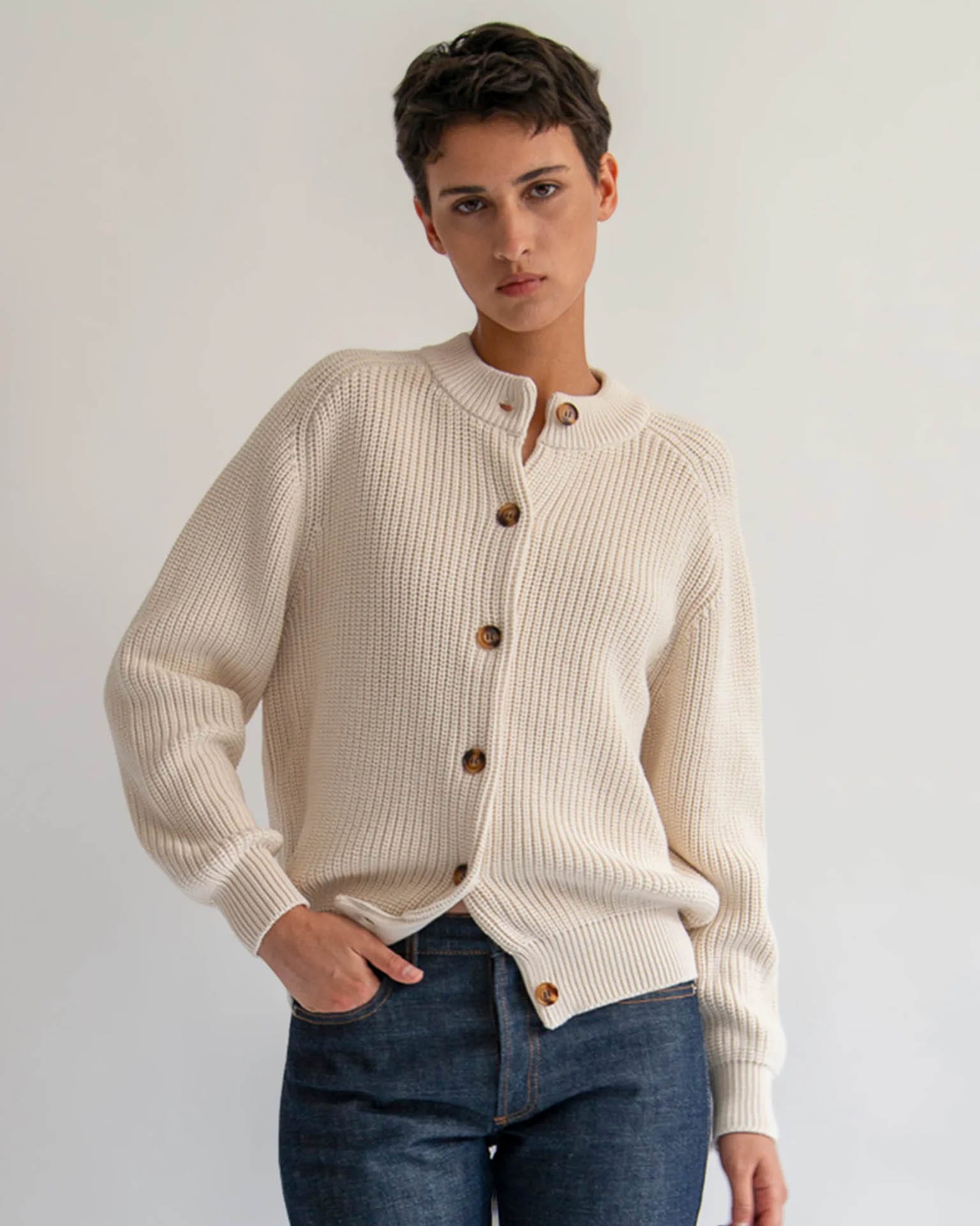 Demylee Audrey Organic Cotton Cardigan in Natural