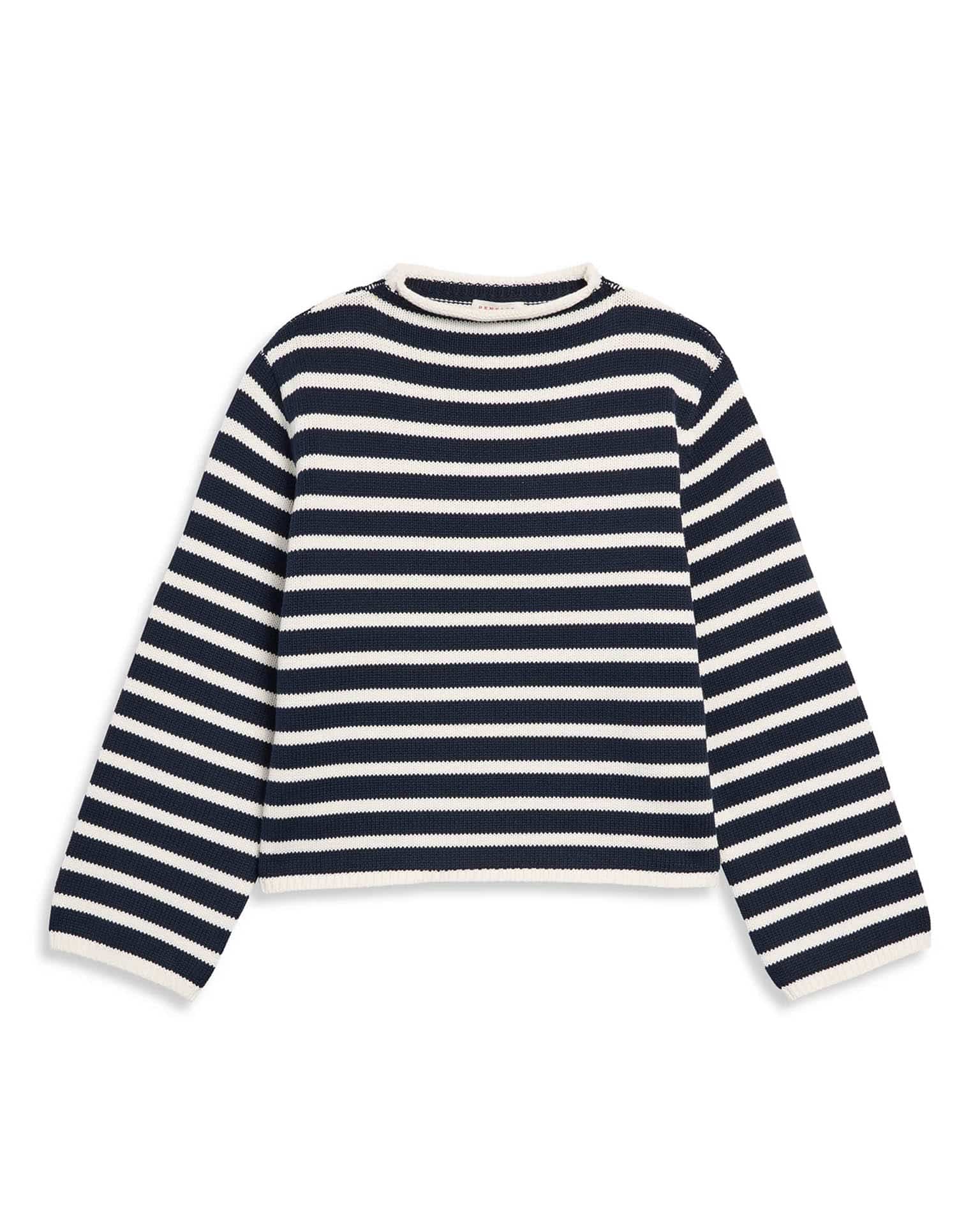 Demylee Dylan Stripe Cotton Sweater in Off White/Navy