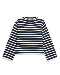 Demylee Dylan Stripe Cotton Sweater in Off White/Navy
