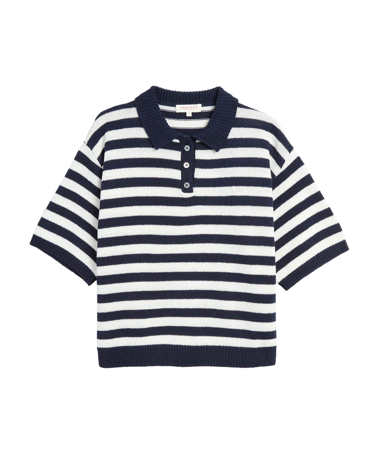 Demylee Luka Stripe Cotton Top in Off White/Navy
