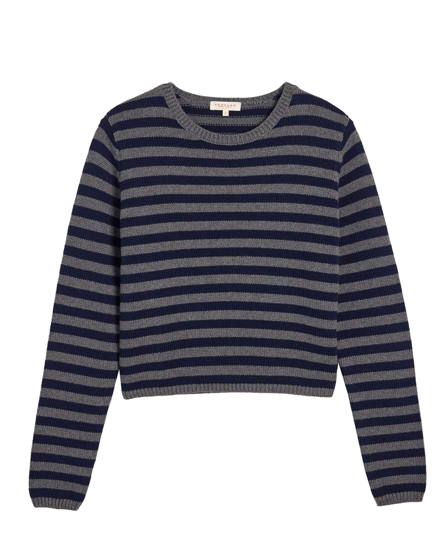 Demylee Melina Stripe Cotton Cashmere Sweater in Dark Heather Grey/Navy