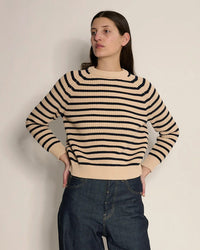 Phoebe Stripe Sweater in Natural/Navy - Bliss Boutiques