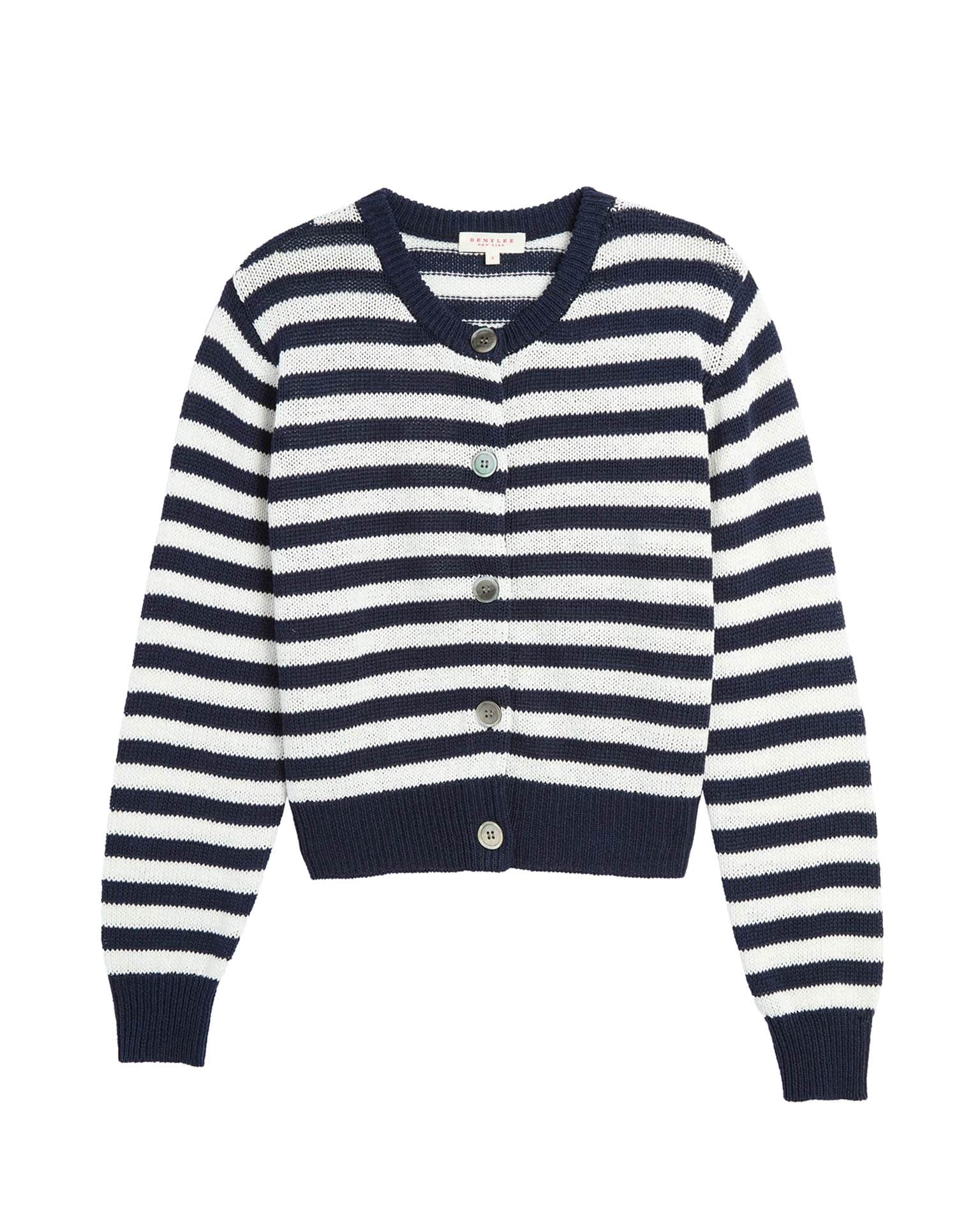 Demylee Savannah Stripe Cotton Cardigan in Navy/Off White