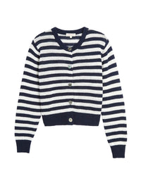 Demylee Savannah Stripe Cotton Cardigan in Navy/Off White