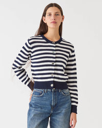 Demylee Savannah Stripe Cotton Cardigan in Navy/Off White