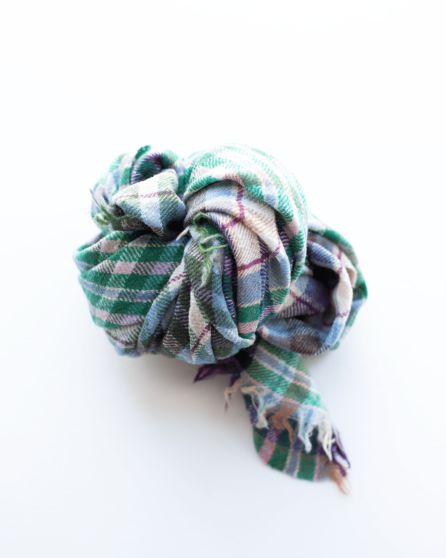 Cross Plaid Wool Bandana in Ocean