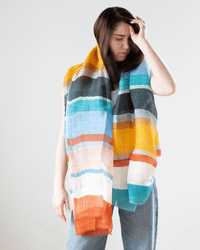 Épice Linen/Cttn Bold Stripe Scarf in Spectra