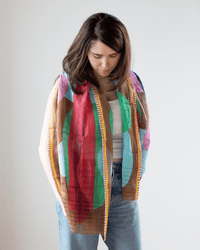 Linen/Cttn Lrg Squiggle Scarf in Pecan - Bliss Boutiques